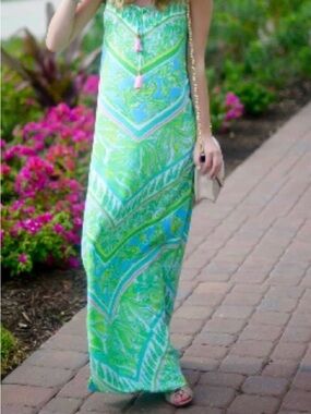 Lilly Pulitzer Green & Blue Printed Maxi Dress M